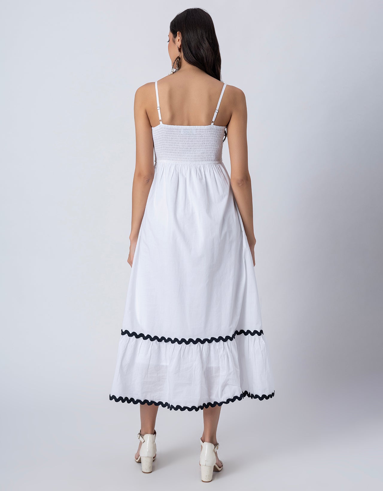 Women's Solid Full-Length Cotton Dress with Zigzag Lace