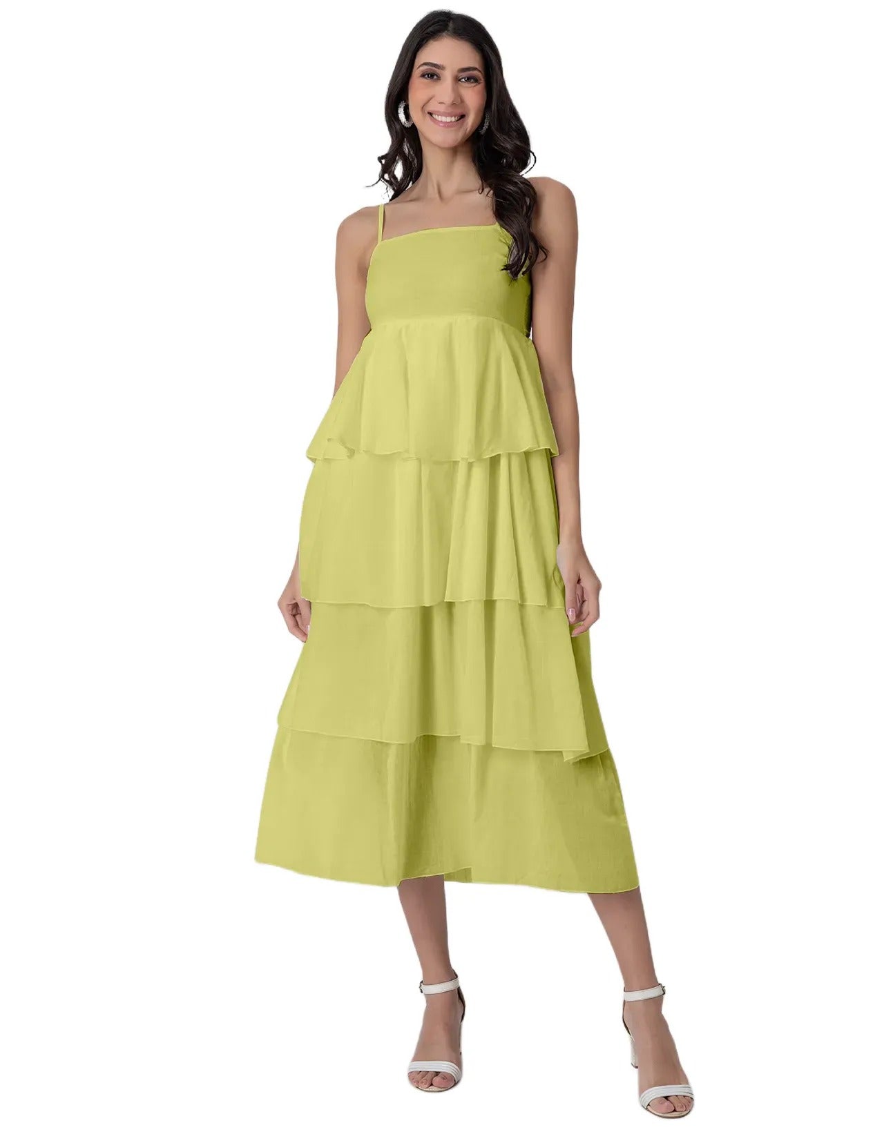 Chic Layered Frill Long Dres, Resort & Brunch Day Wear