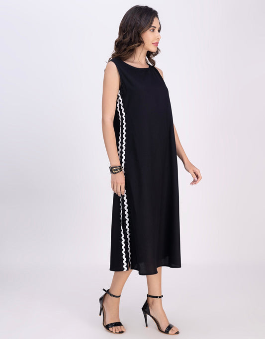 Moomaya Women's Printed Sleeveless A-Line Maxi Dress With Lace