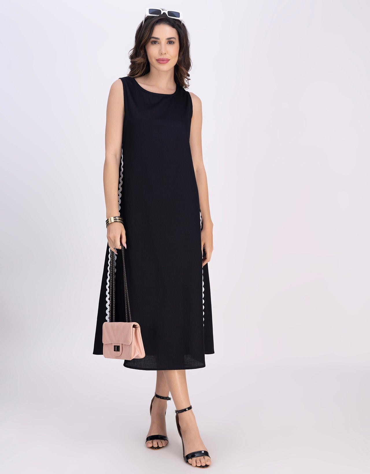 Moomaya Women's Printed Sleeveless A-Line Maxi Dress With Lace
