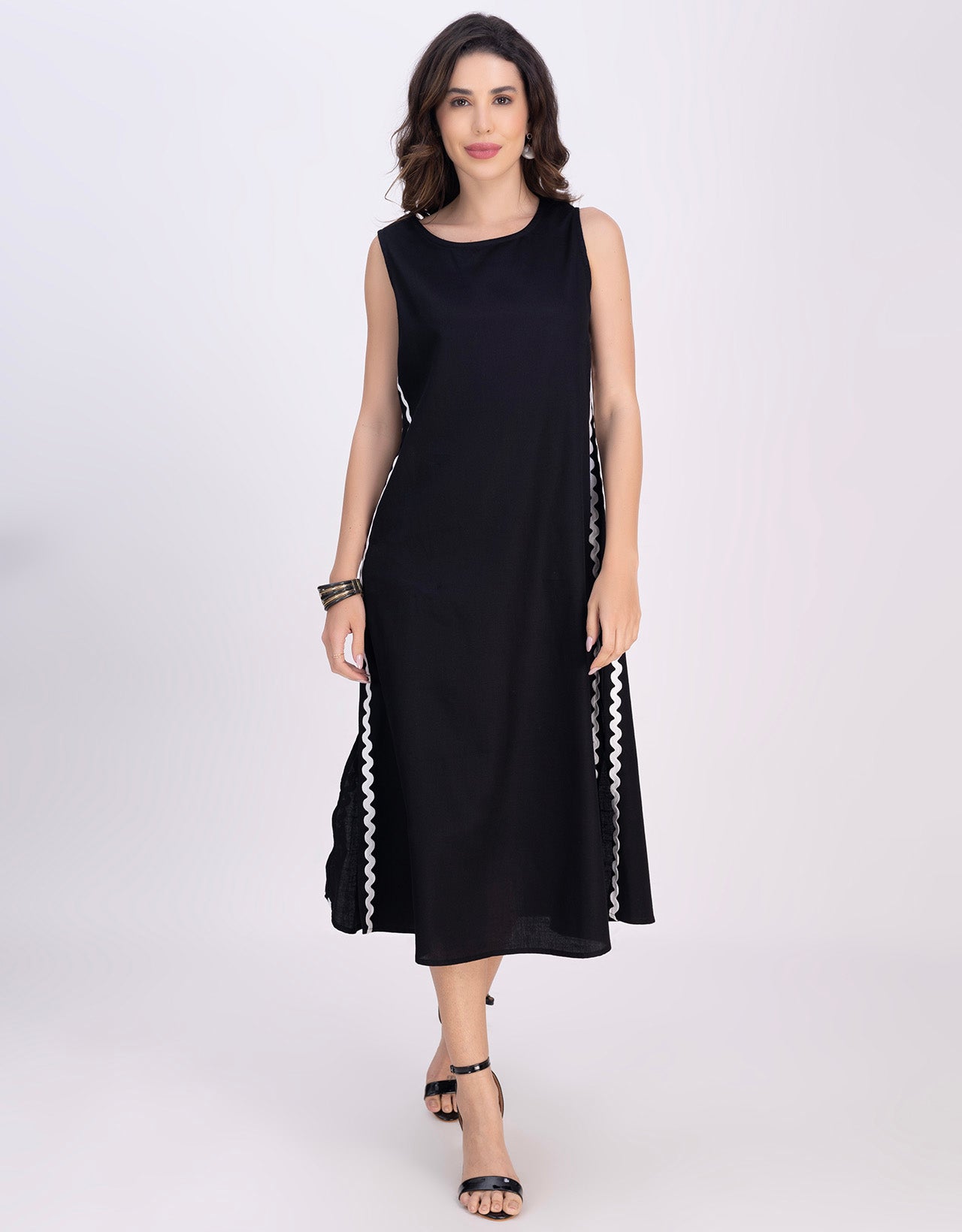Moomaya Women's Printed Sleeveless A-Line Maxi Dress With Lace