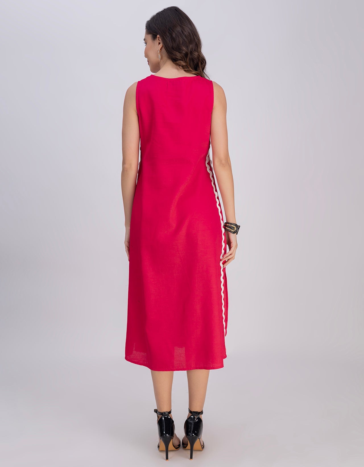 Moomaya Women's Printed Sleeveless A-Line Maxi Dress With Lace