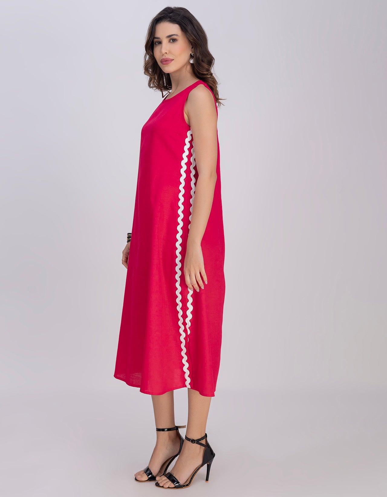 Moomaya Women's Printed Sleeveless A-Line Maxi Dress With Lace