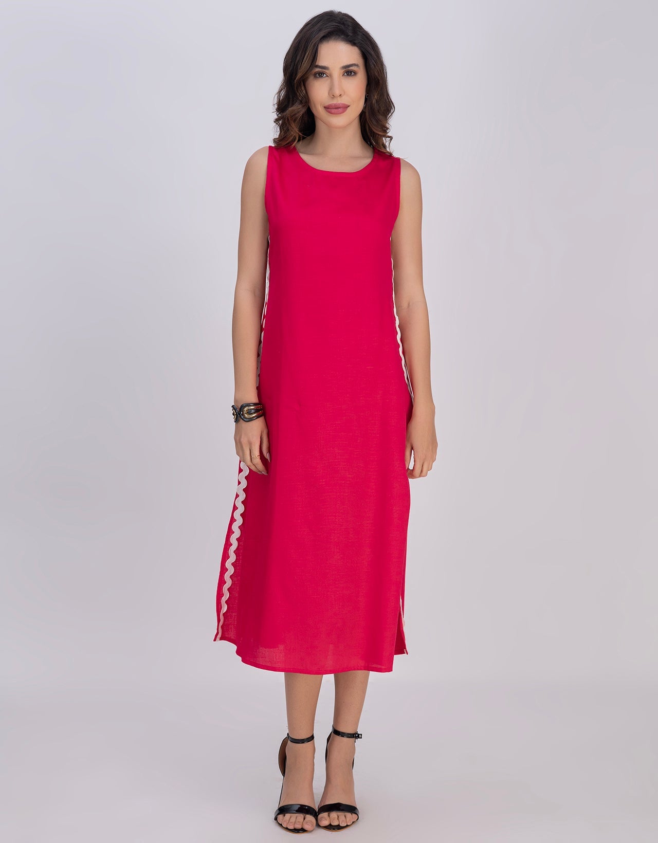 Moomaya Women's Printed Sleeveless A-Line Maxi Dress With Lace
