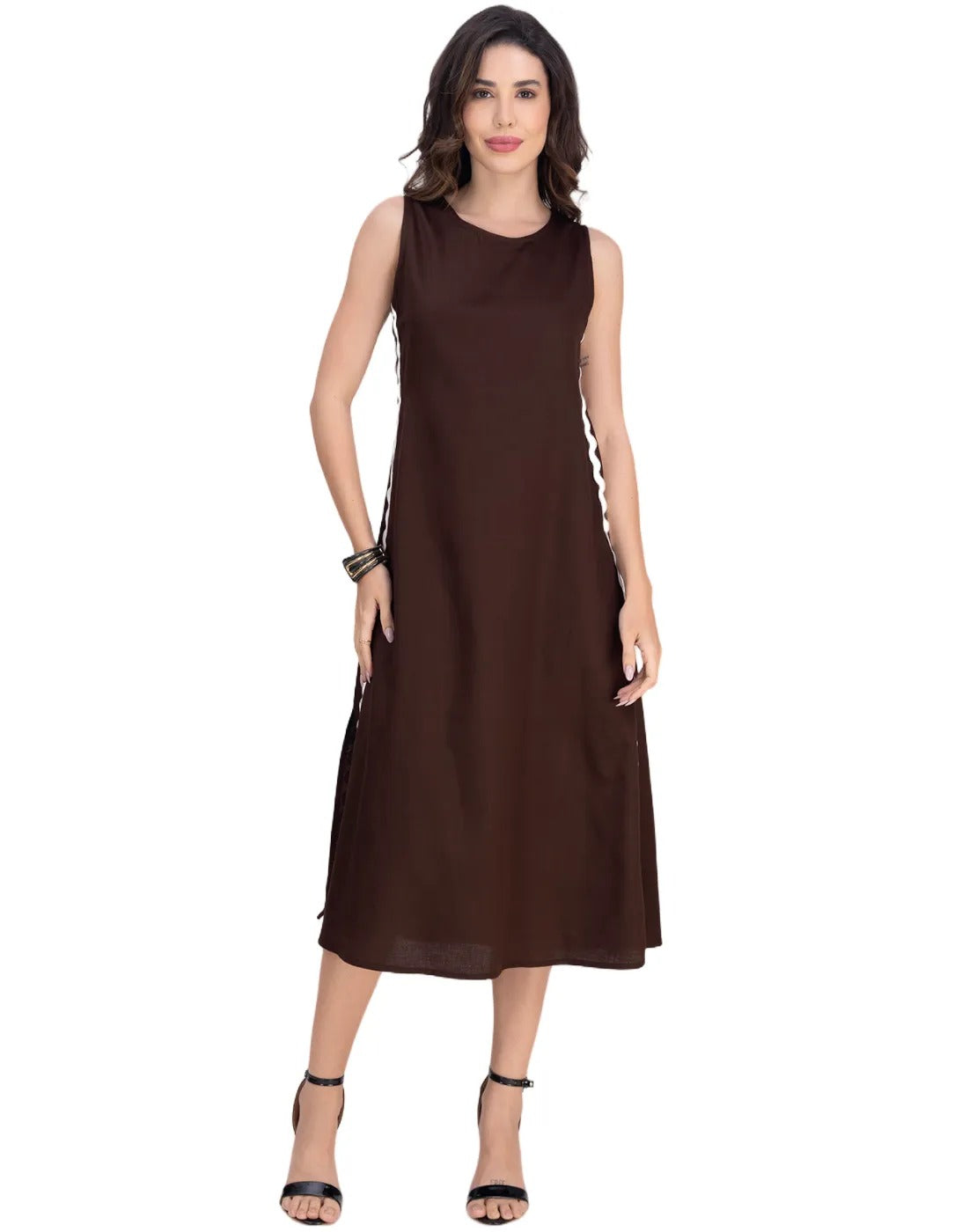 Moomaya Women's Printed Sleeveless A-Line Maxi Dress With Lace