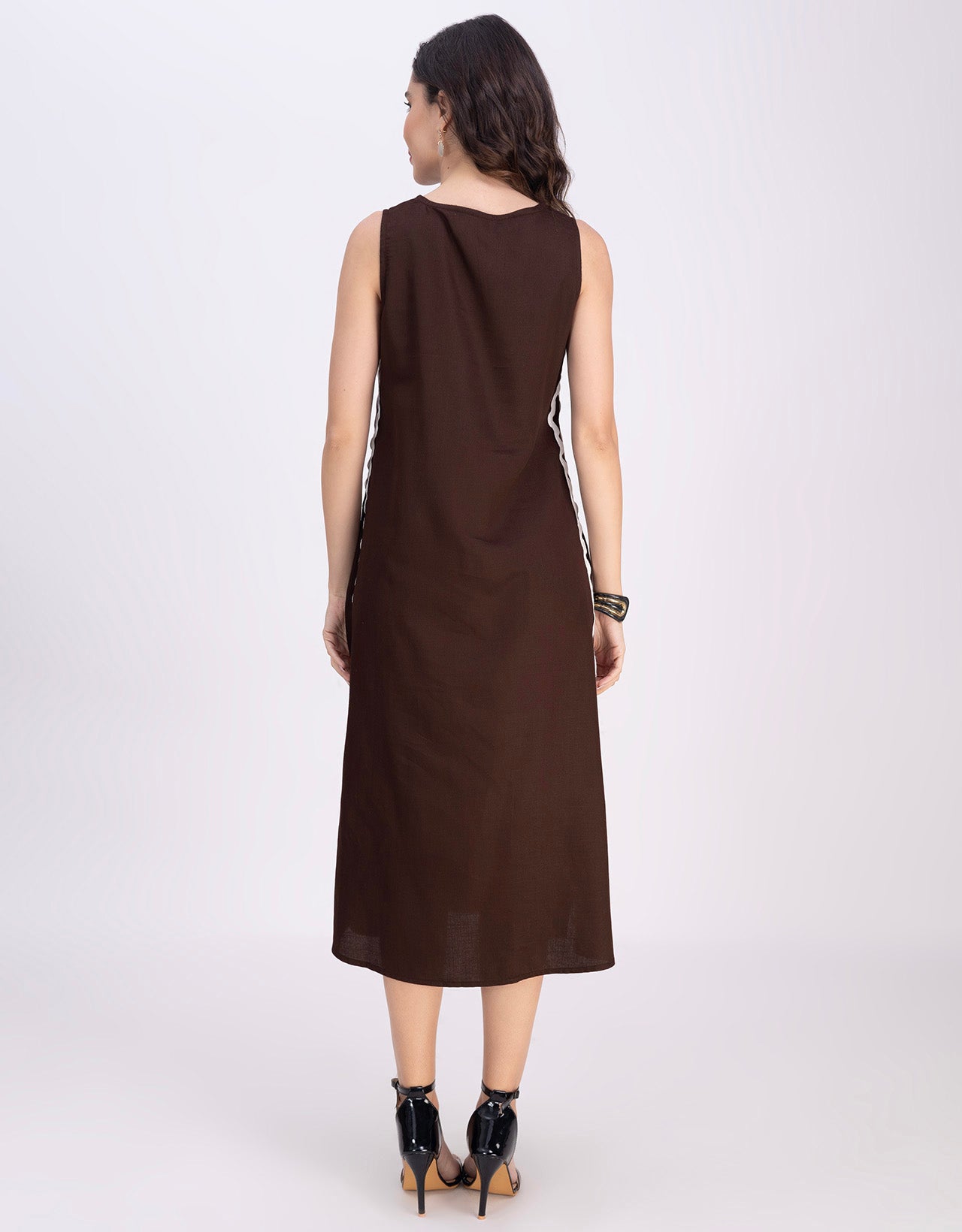 Moomaya Women's Printed Sleeveless A-Line Maxi Dress With Lace