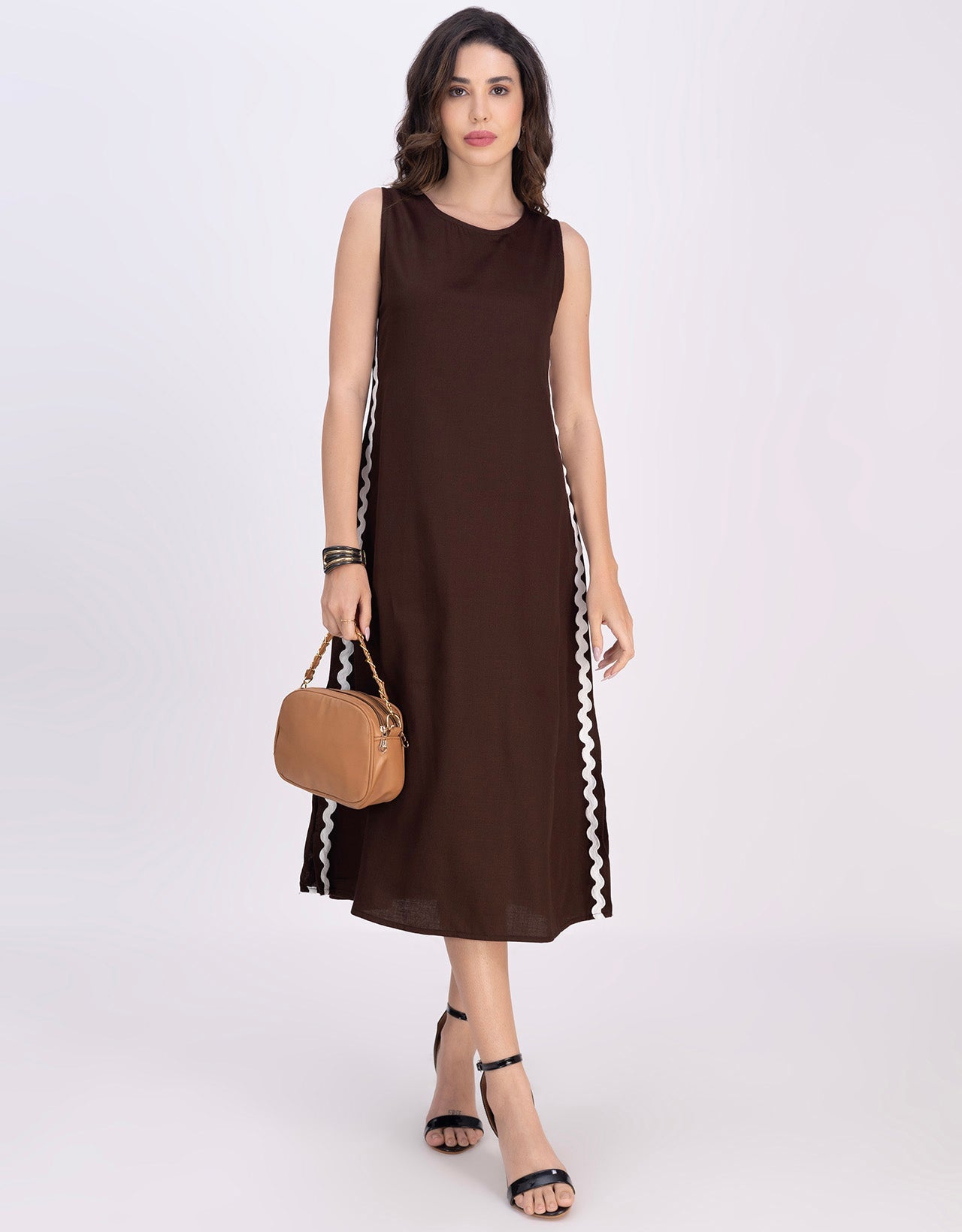 Moomaya Women's Printed Sleeveless A-Line Maxi Dress With Lace