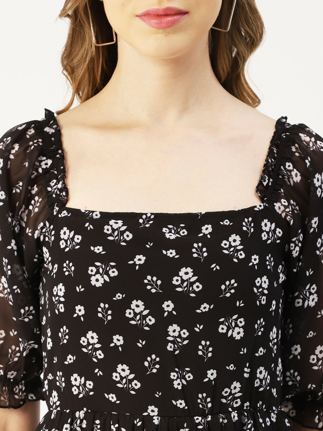 Square Neck Smocked Midi, Poly