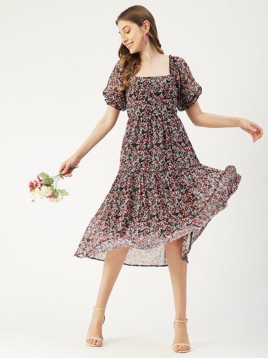 Square Neck Smocked Midi, Poly