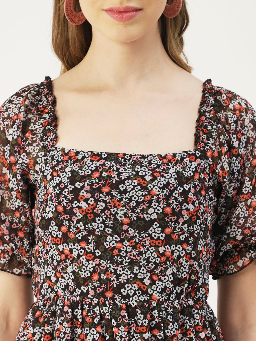 Square Neck Smocked Midi, Poly