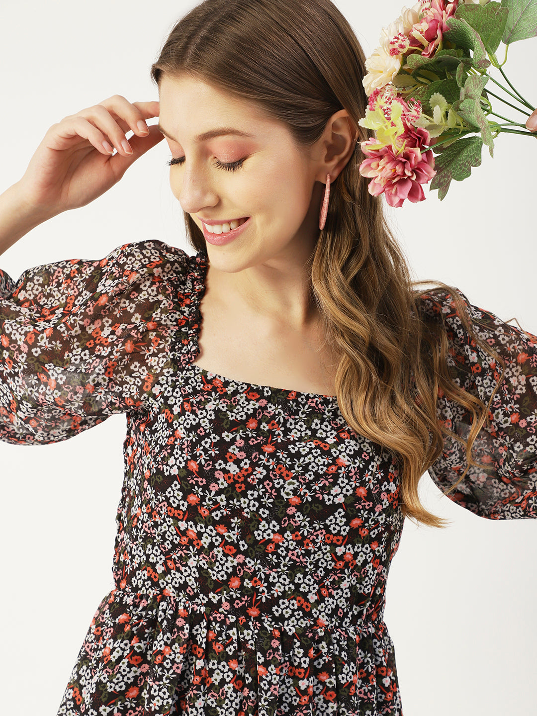 Square Neck Smocked Midi, Poly