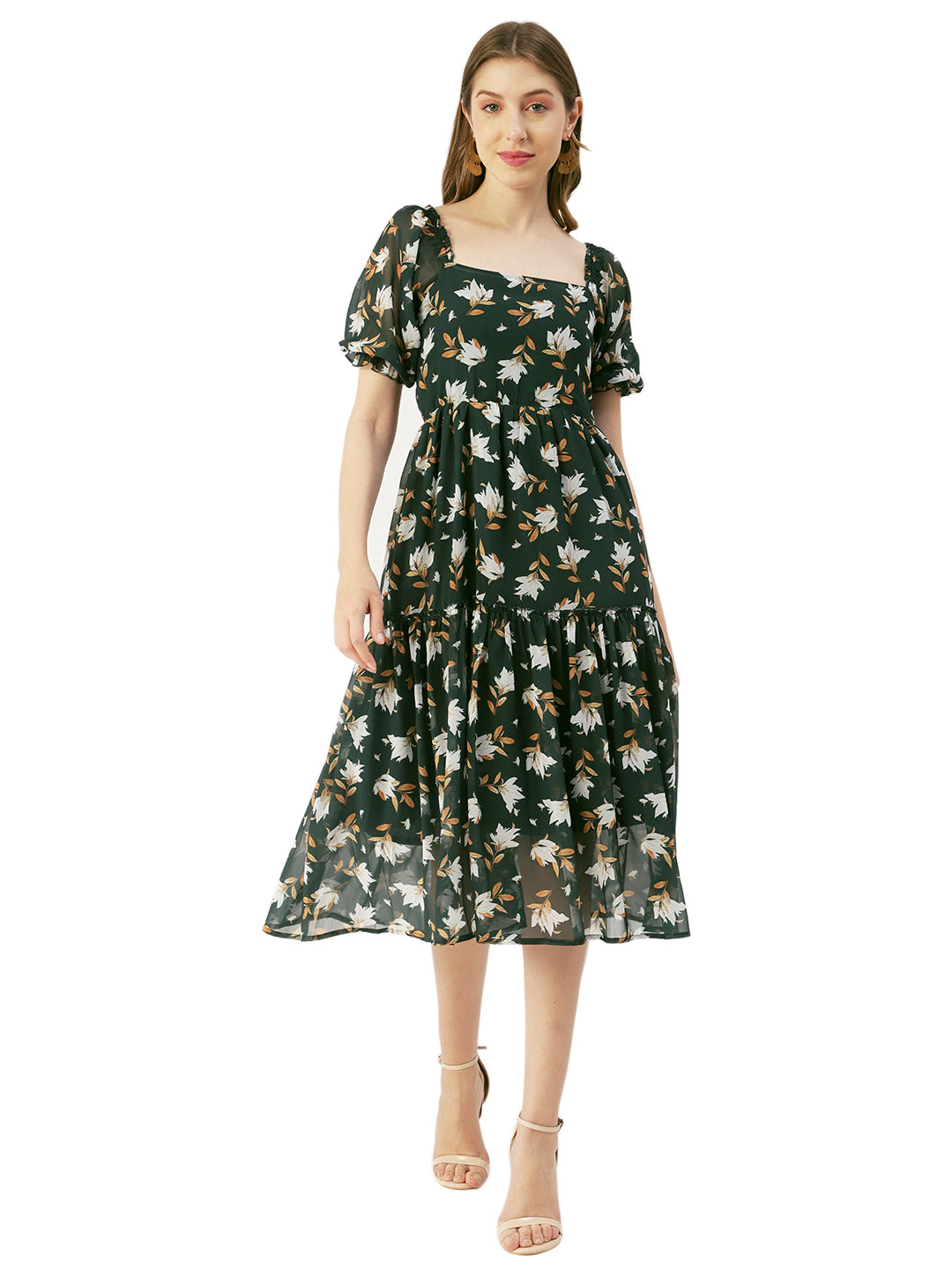 Square Neck Smocked Midi, Poly