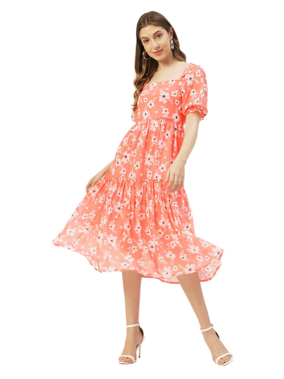 Square Neck Smocked Midi, Poly