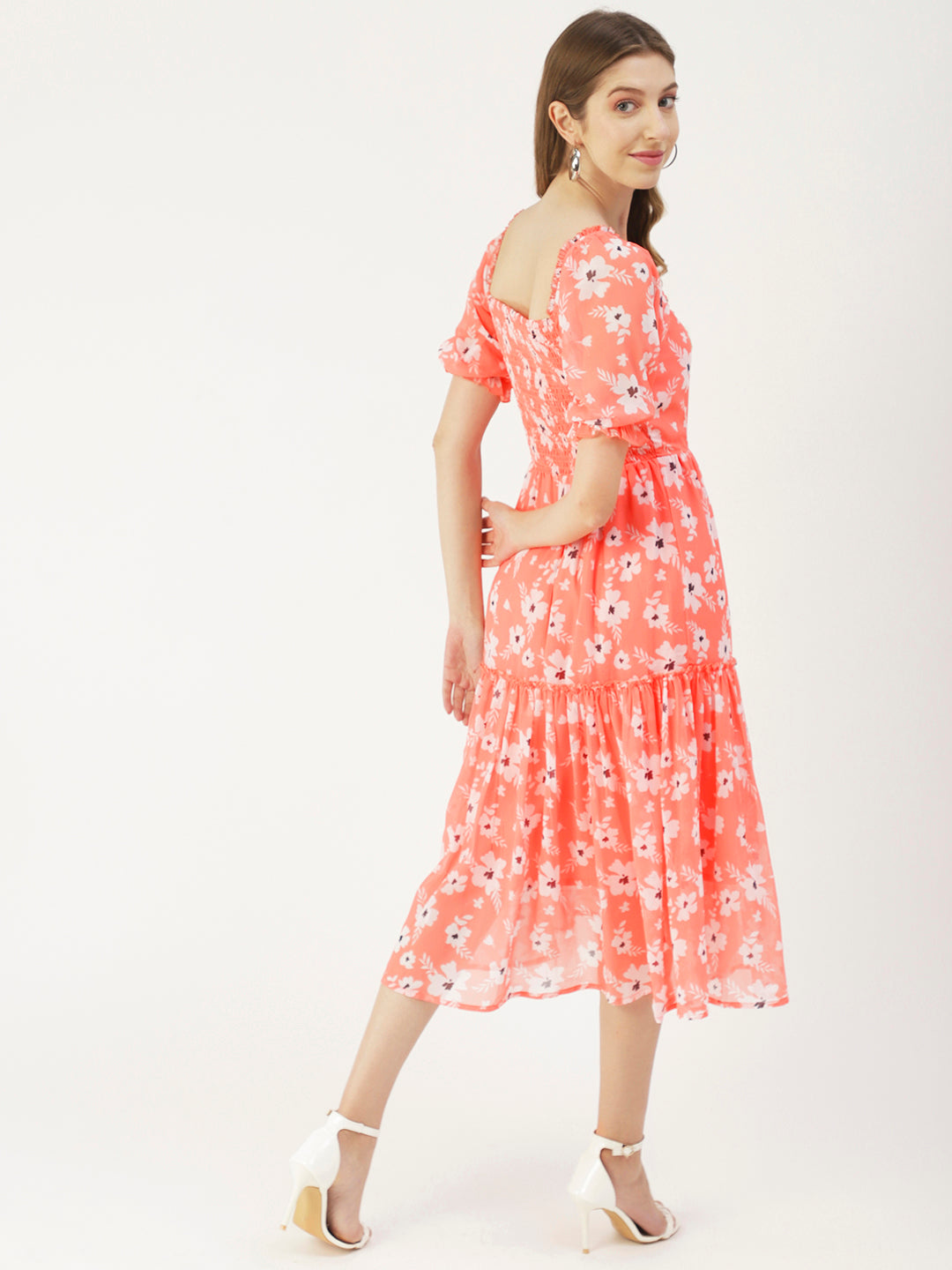 Square Neck Smocked Midi, Poly