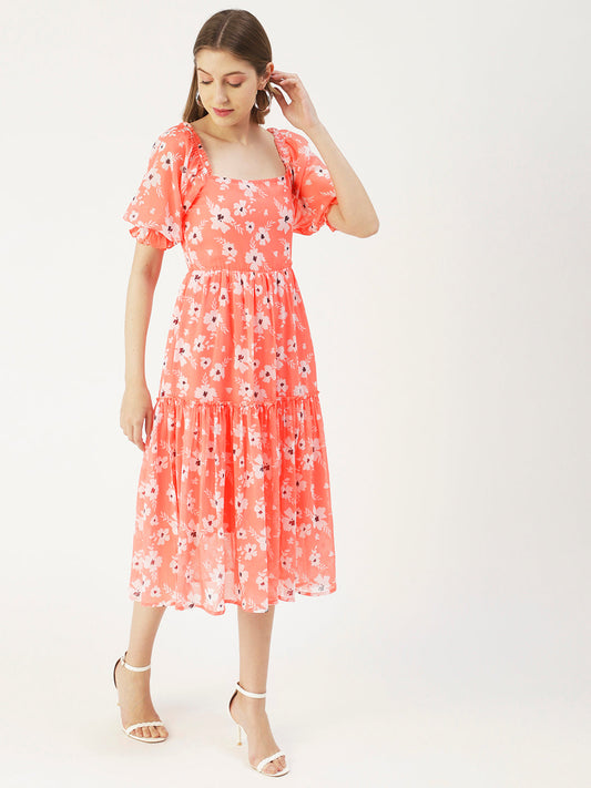 Square Neck Smocked Midi, Poly