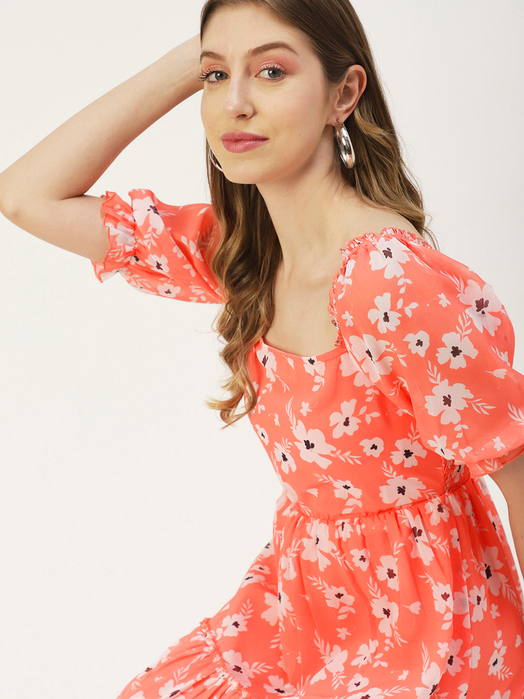 Square Neck Smocked Midi, Poly