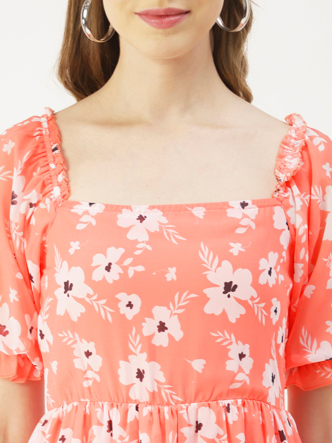 Square Neck Smocked Midi, Poly