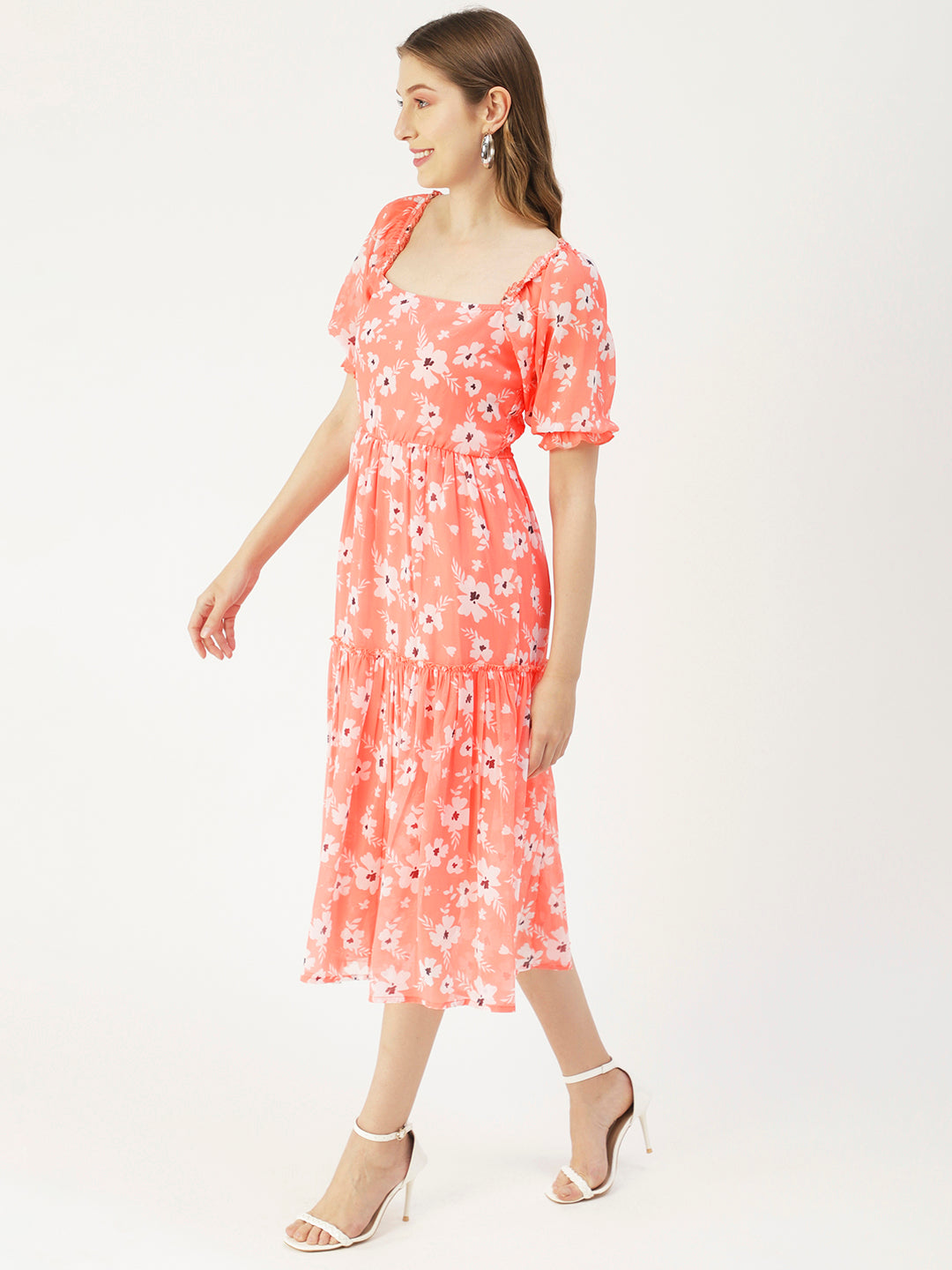 Square Neck Smocked Midi, Poly