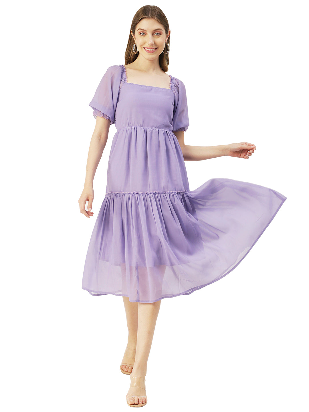 Square Neck Smocked Midi, Poly