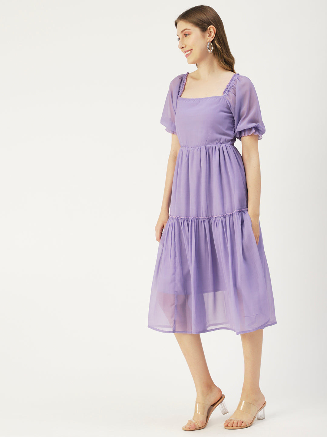 Square Neck Smocked Midi, Poly