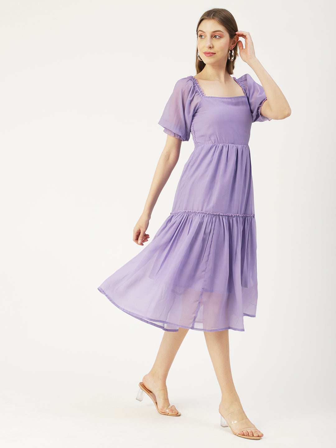 Square Neck Smocked Midi, Poly