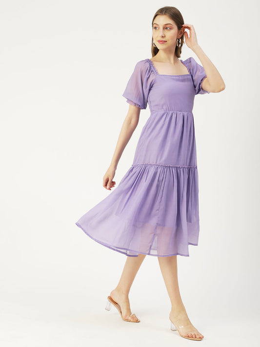 Square Neck Smocked Midi, Poly