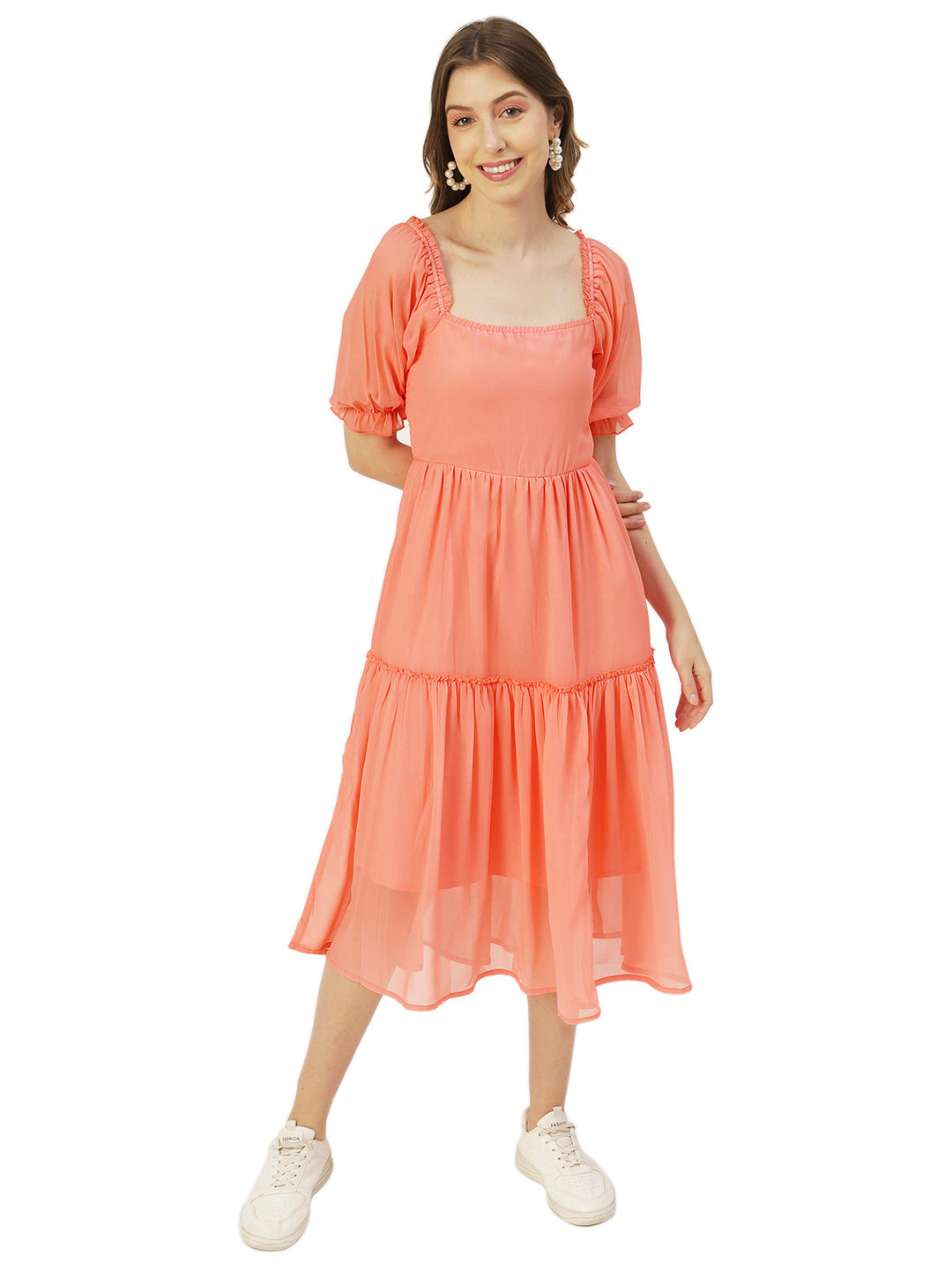 Square Neck Smocked Midi, Poly