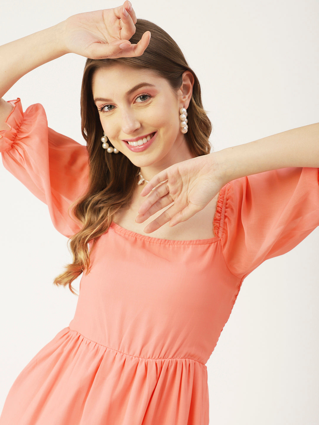 Square Neck Smocked Midi, Poly