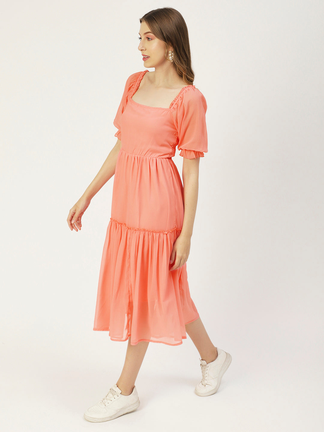 Square Neck Smocked Midi, Poly