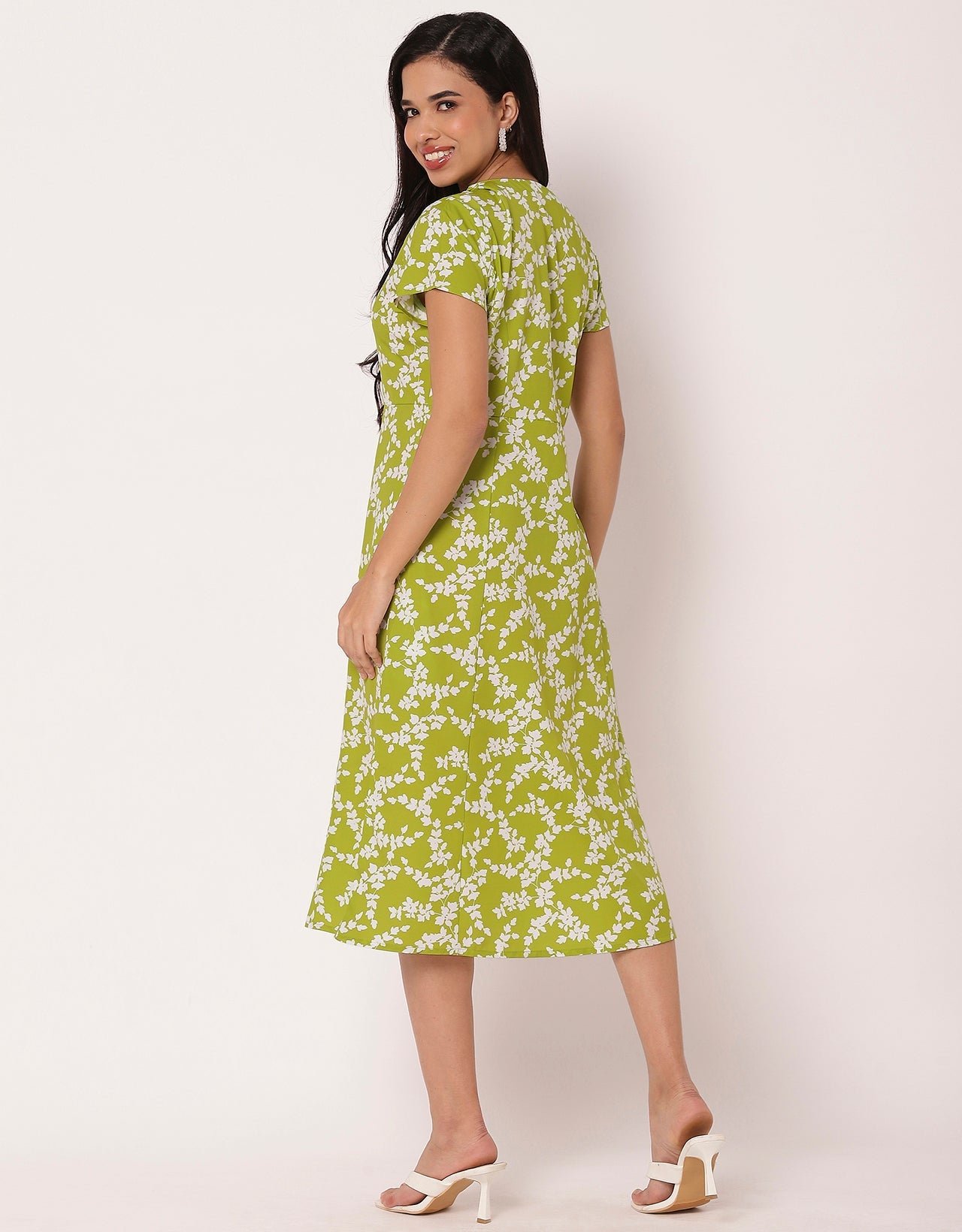Women's Printed Button Down Dress V Neck Dress
