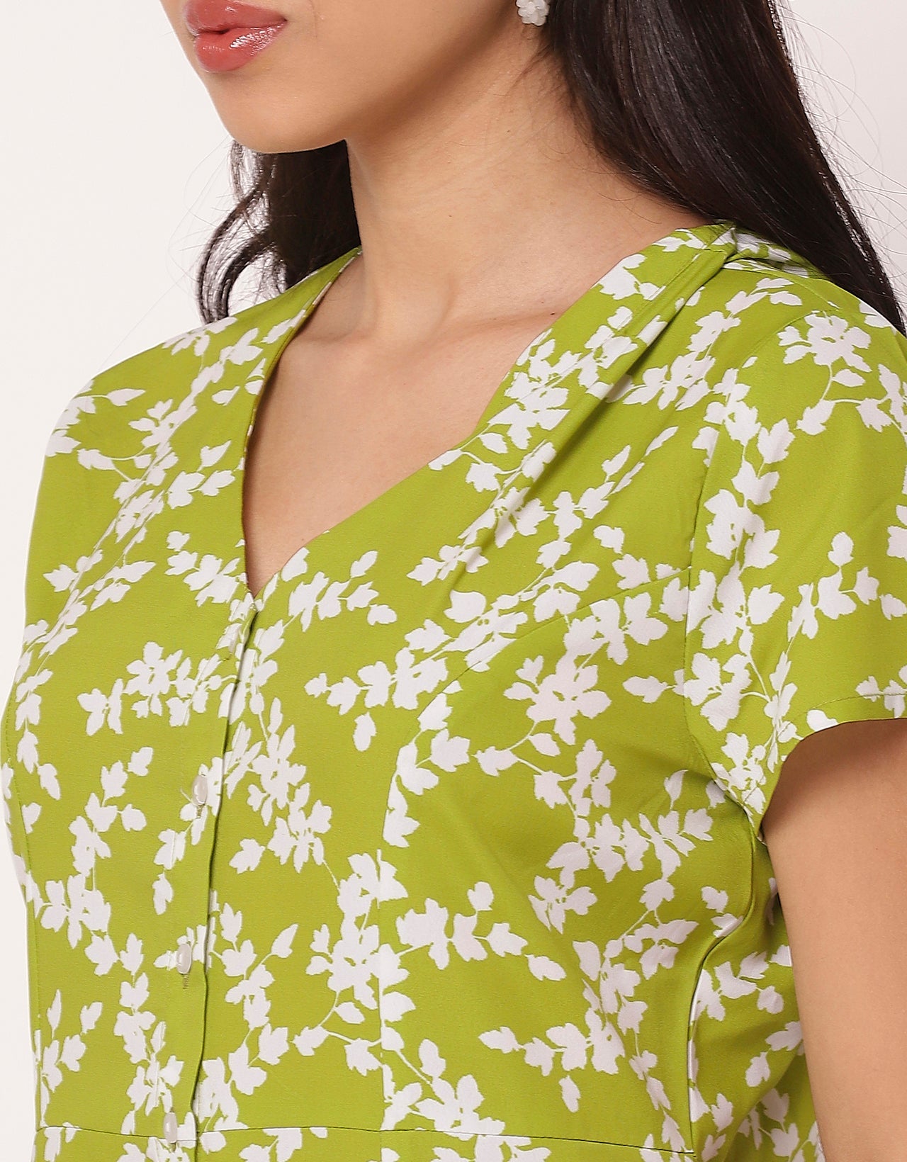 Women's Printed Button Down Dress V Neck Dress