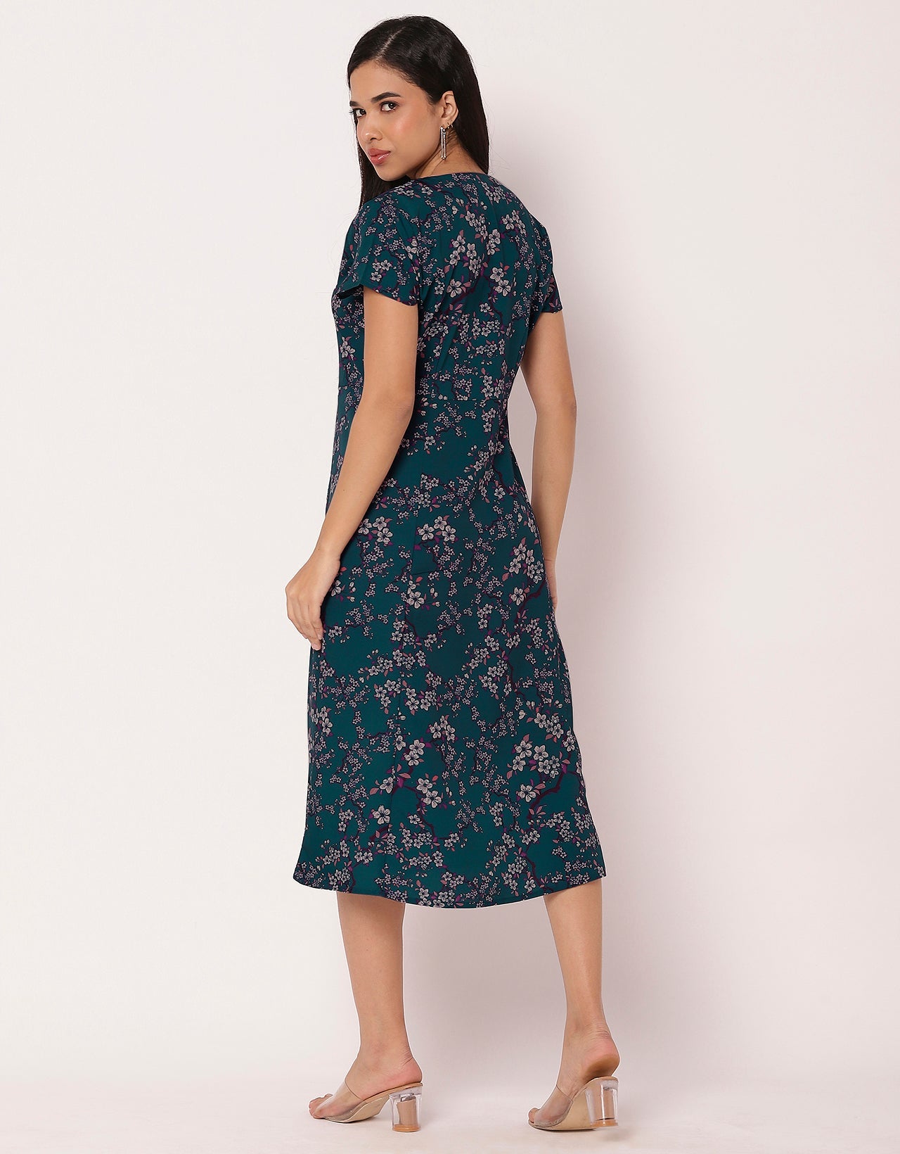 Women's Printed Button Down Dress V Neck Dress