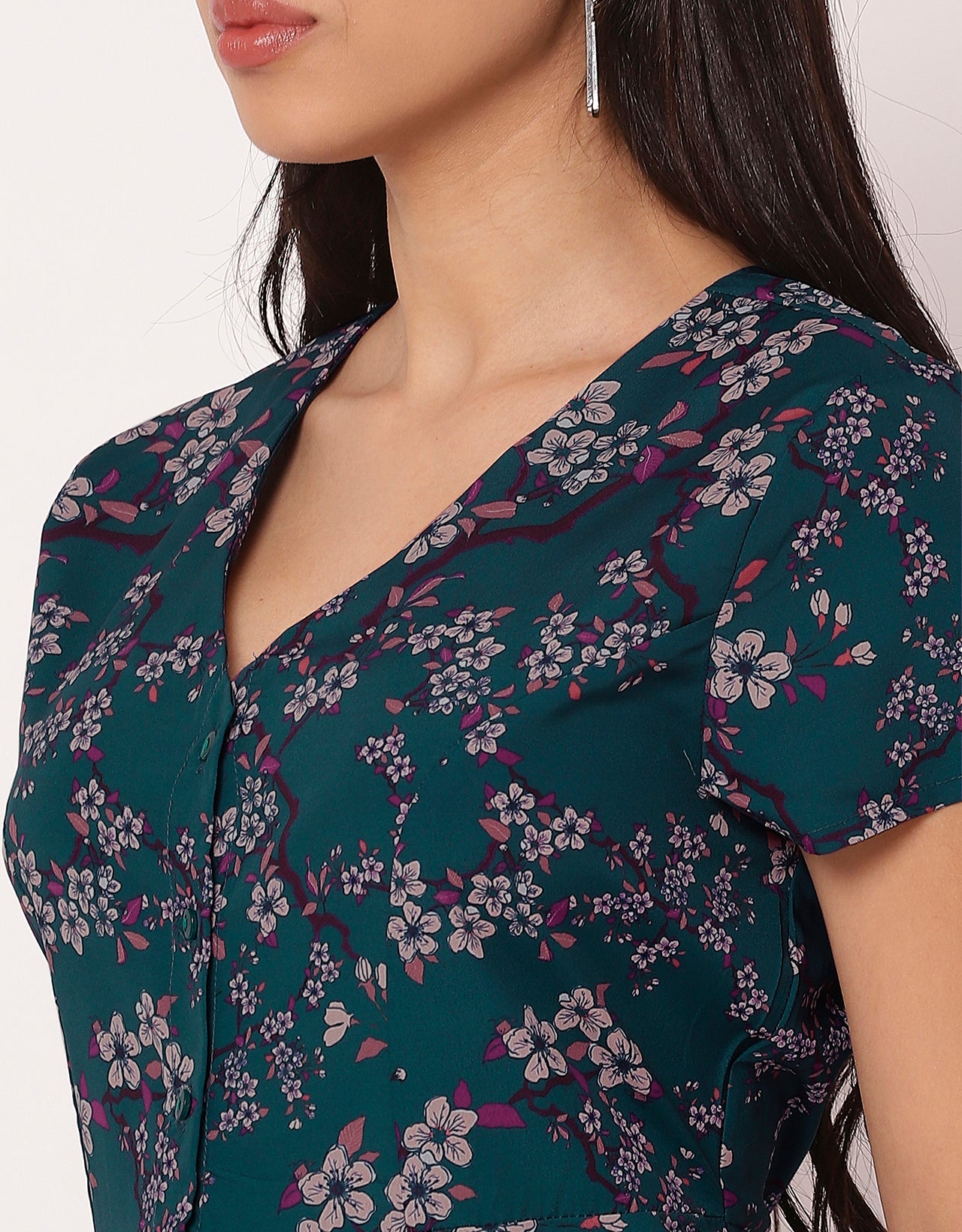 Women's Printed Button Down Dress V Neck Dress