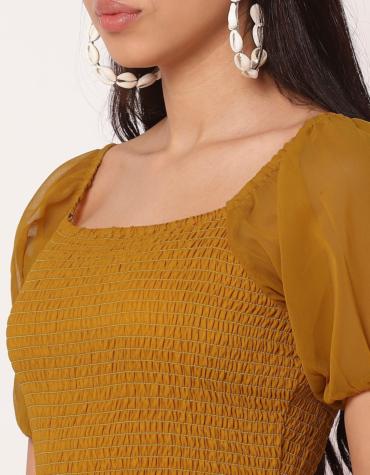 Square Neck Tiered Knee Length Flared Summer Dress