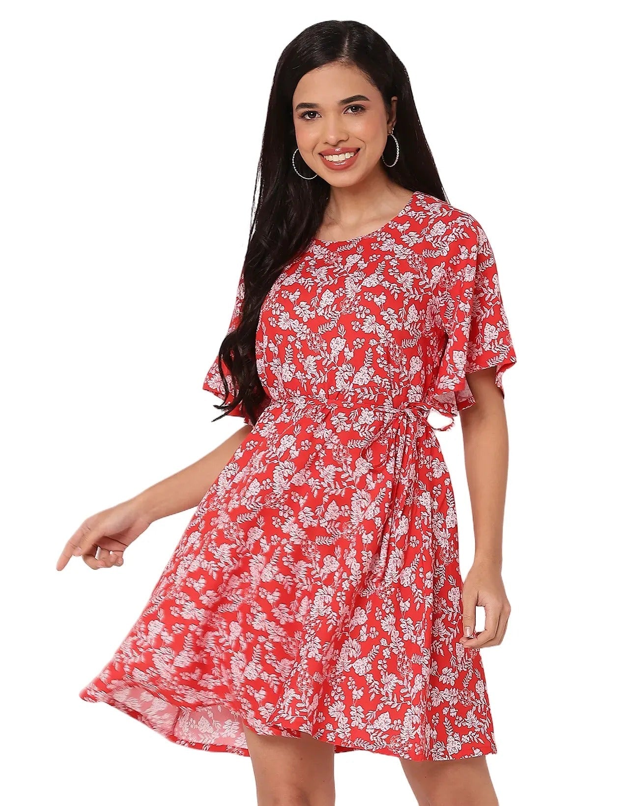 Printed Flutter Sleeves Casual Summer Dress