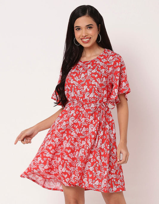 Printed Flutter Sleeves Casual Summer Dress