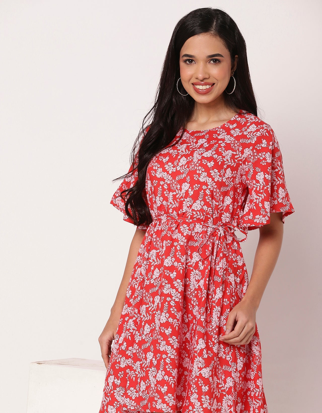 Printed Flutter Sleeves Casual Summer Dress