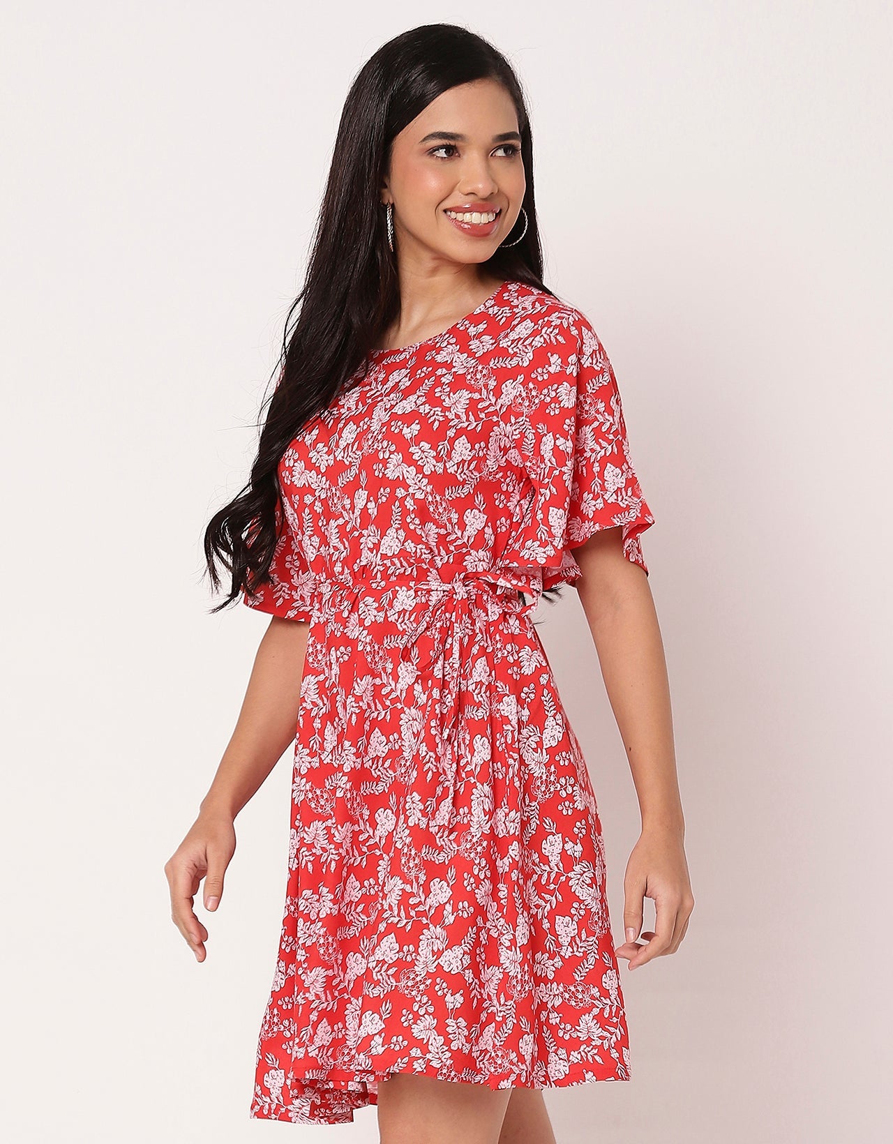 Printed Flutter Sleeves Casual Summer Dress