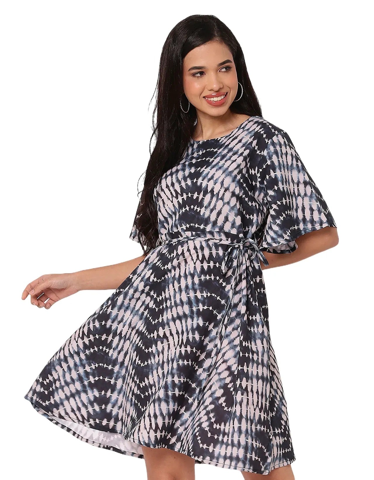 Printed Flutter Sleeves Casual Summer Dress