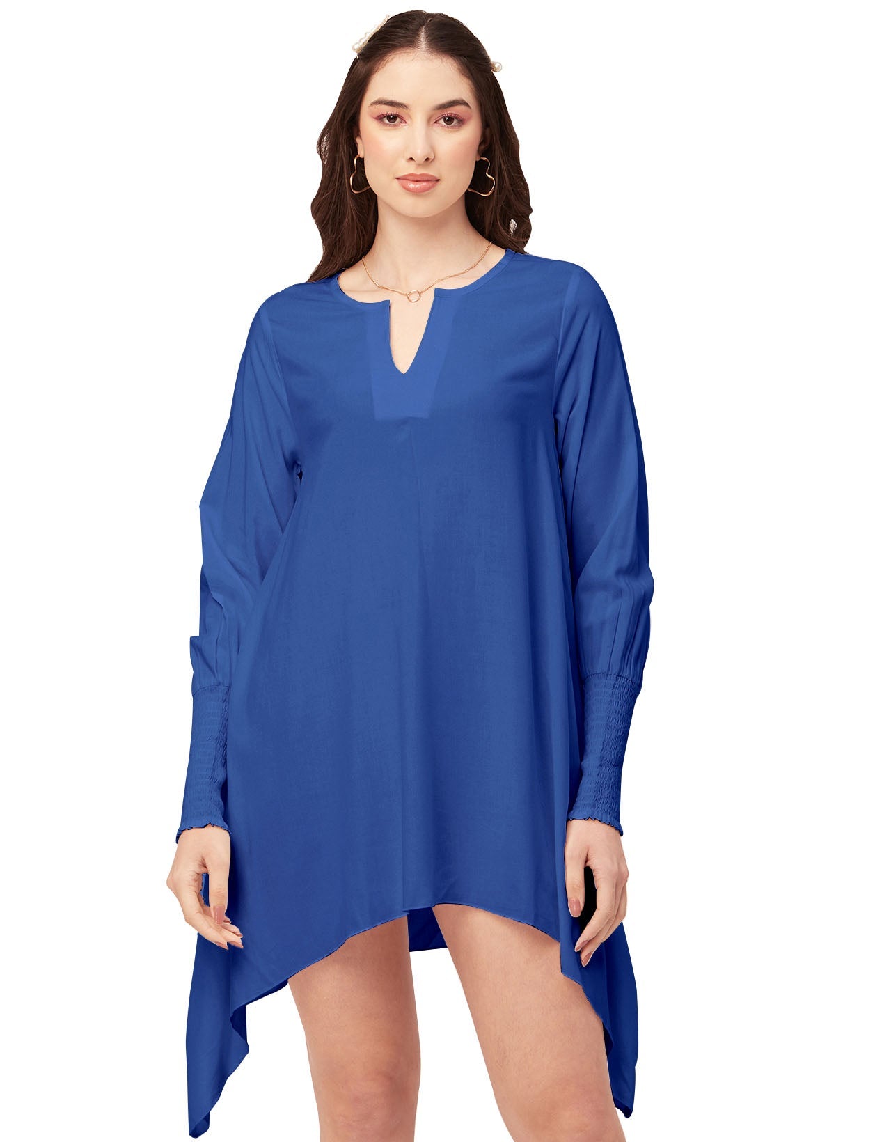 Solid Flared V Neck Dress