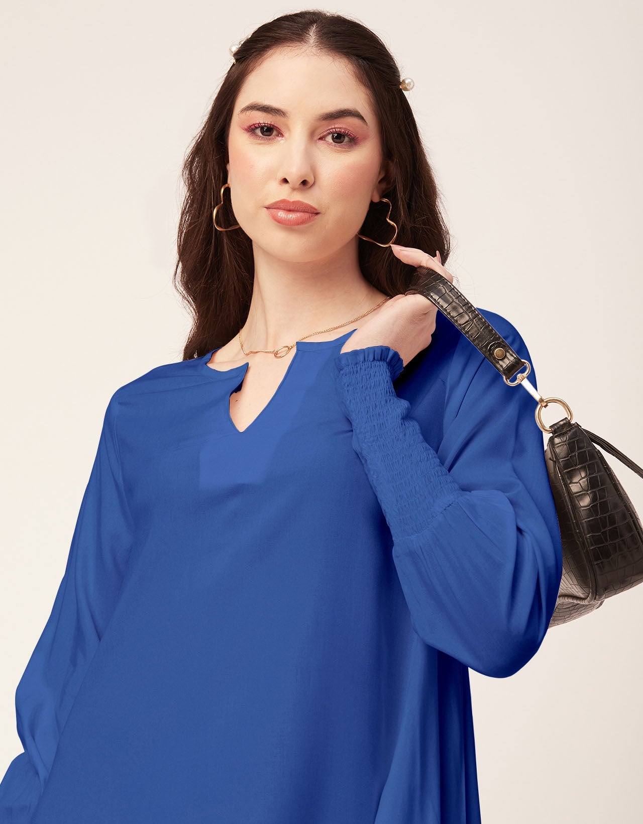 Solid Flared V Neck Dress