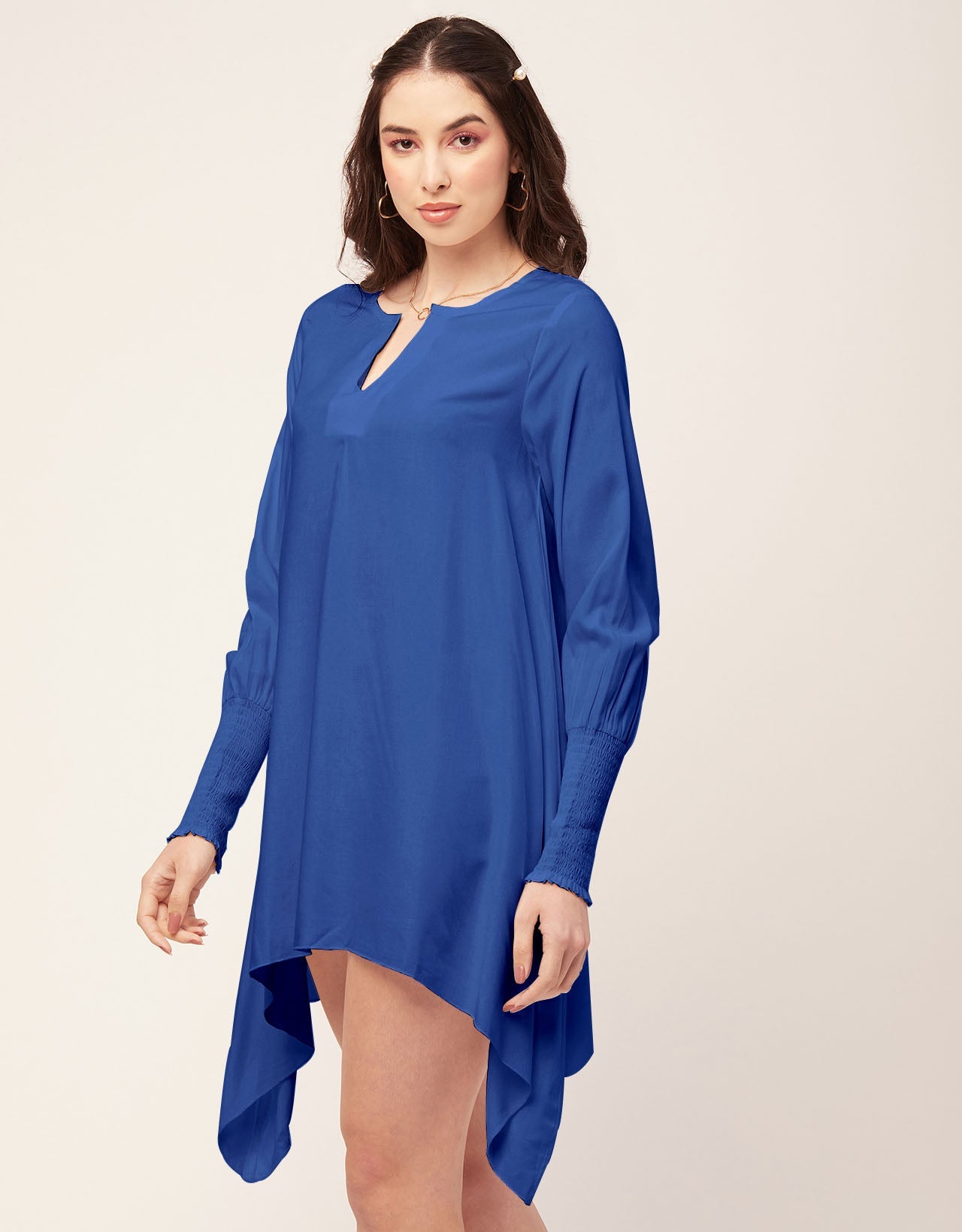 Solid Flared V Neck Dress