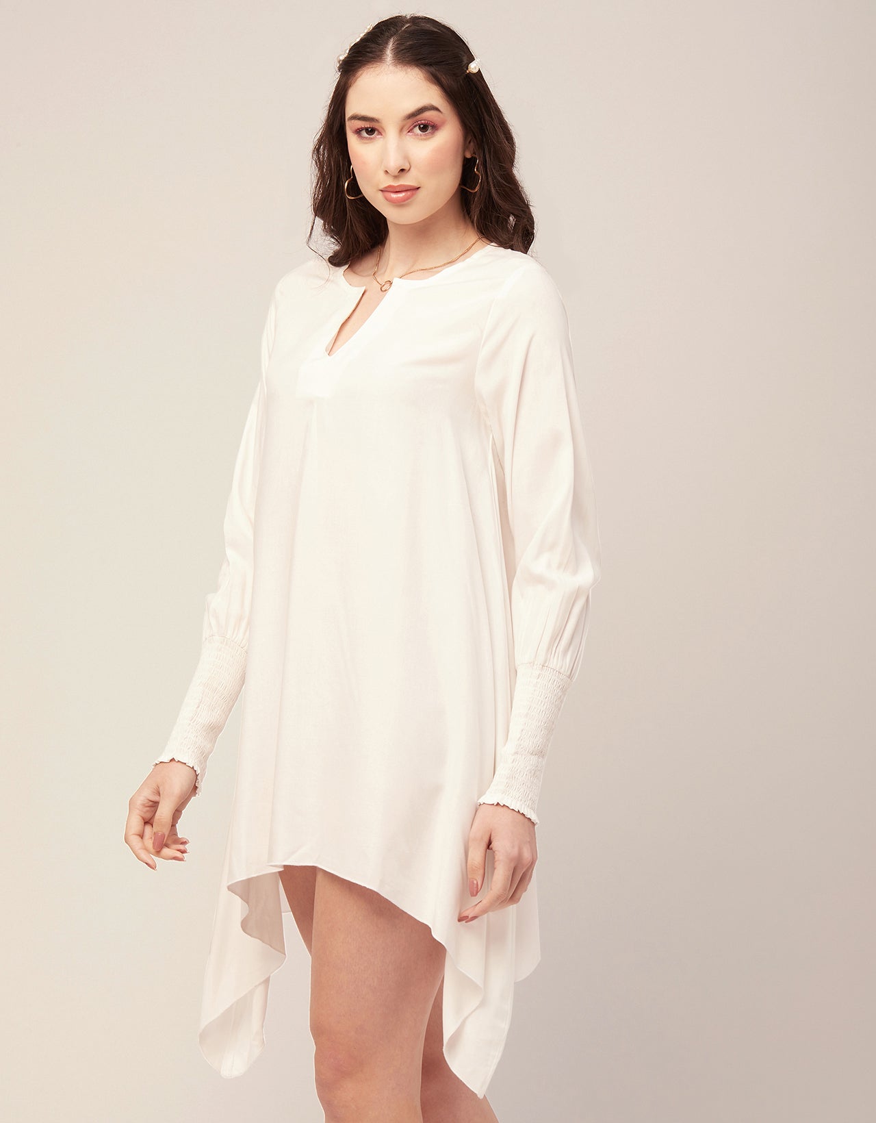 Solid Flared V Neck Dress