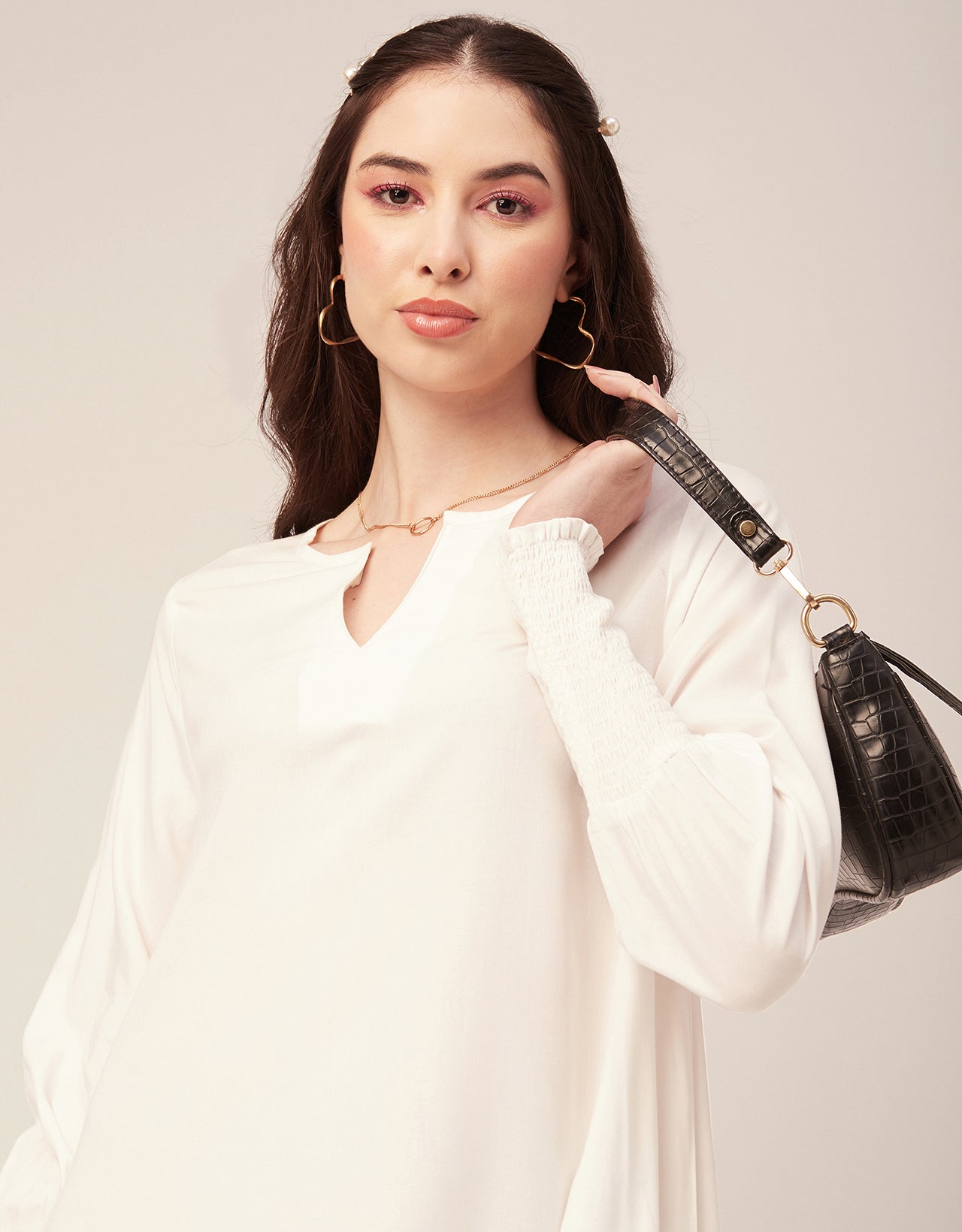 Solid Flared V Neck Dress