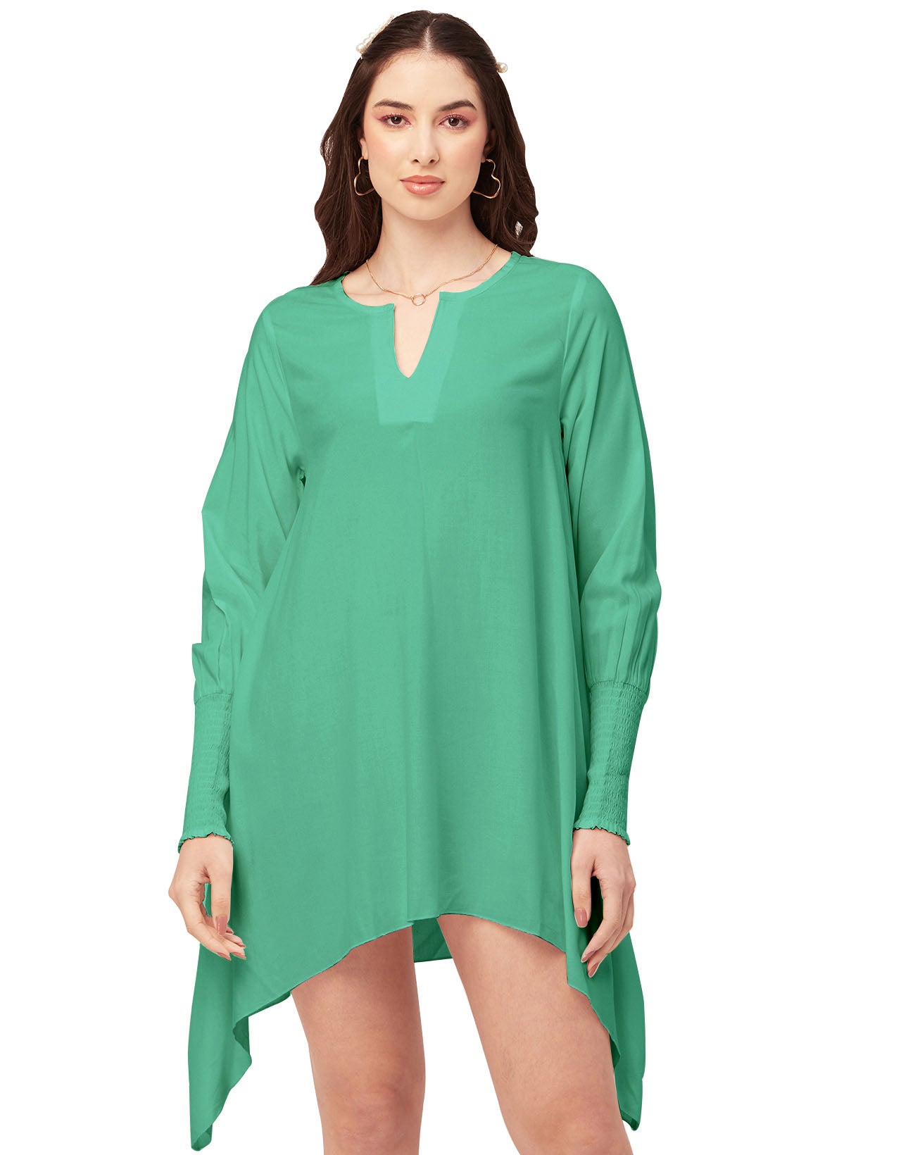 Solid Flared V Neck Dress