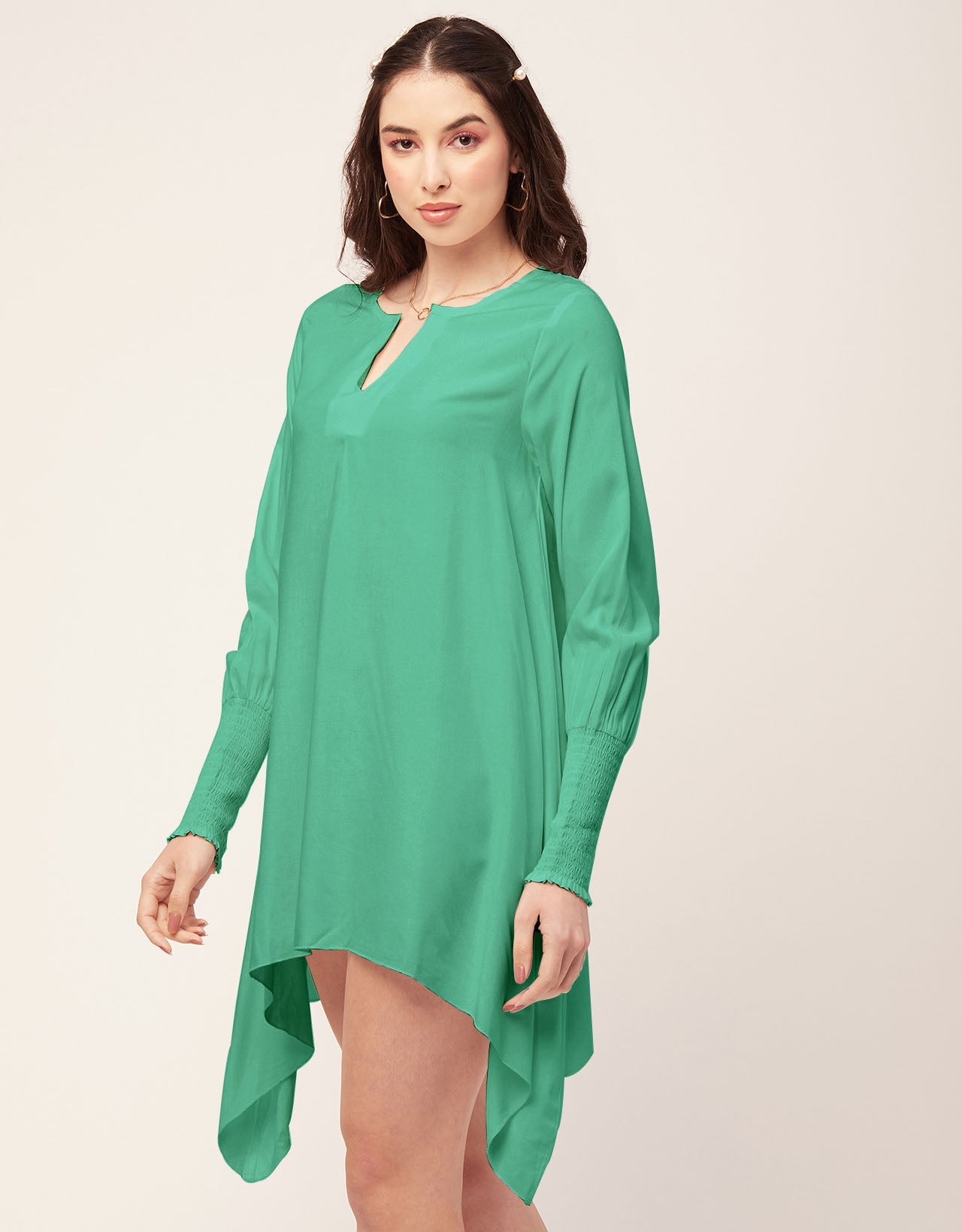 Solid Flared V Neck Dress