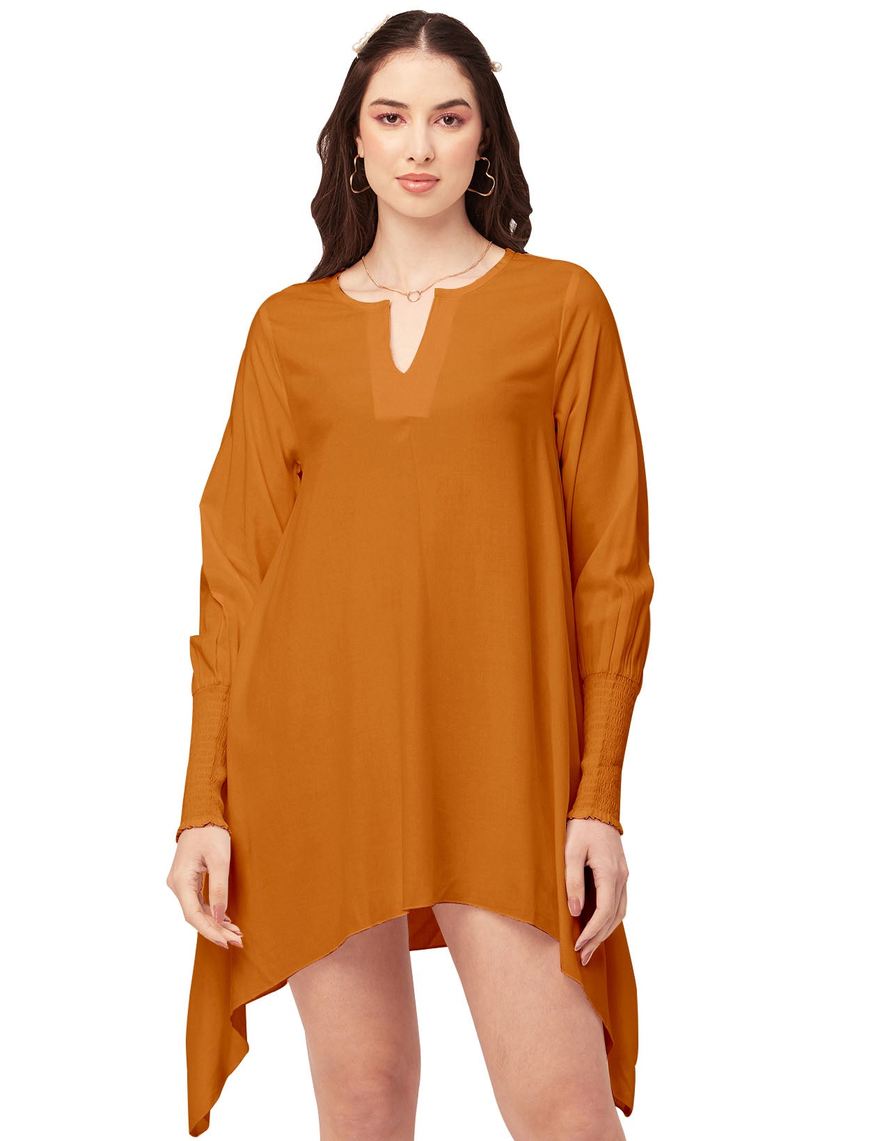 Solid Flared V Neck Dress