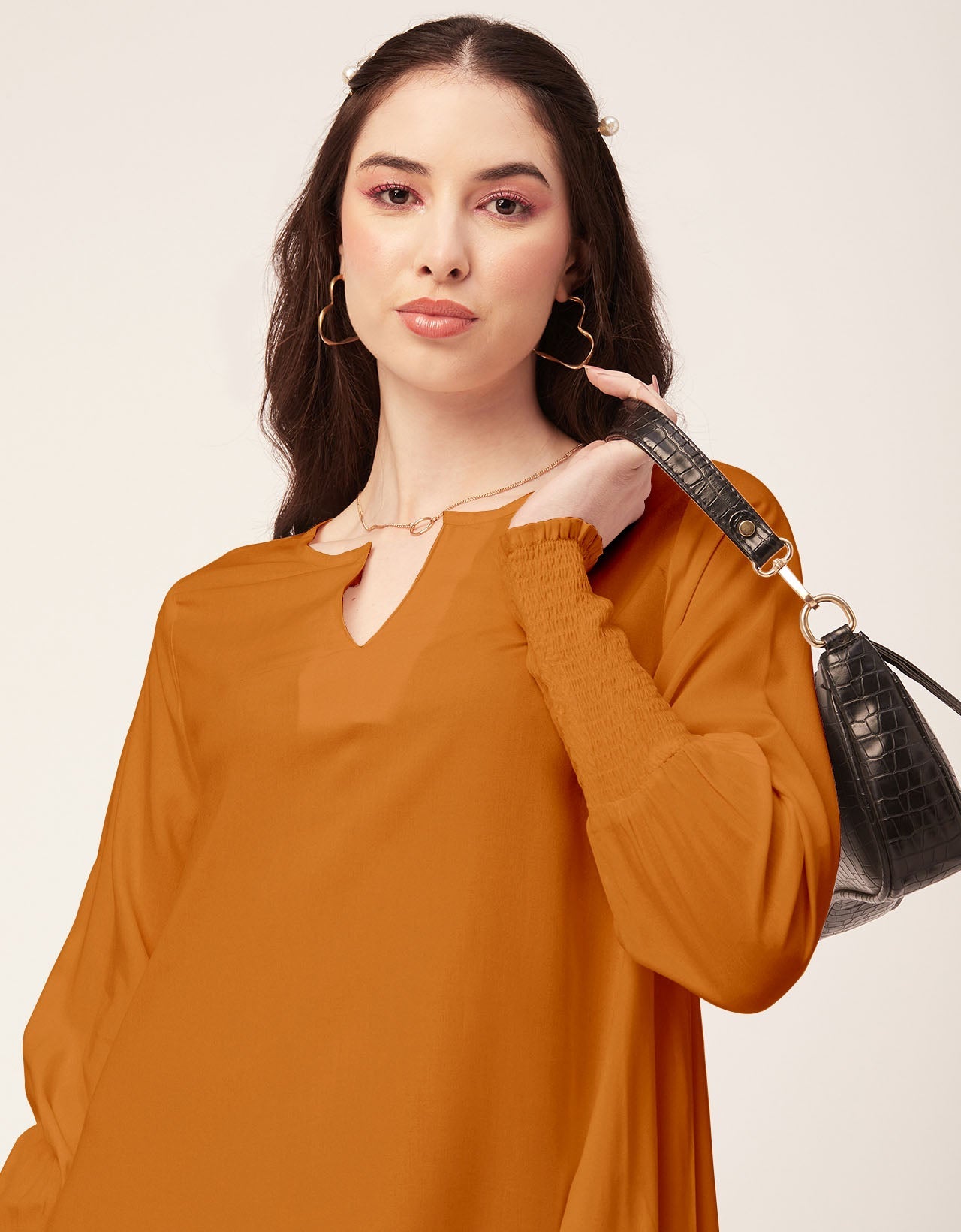 Solid Flared V Neck Dress