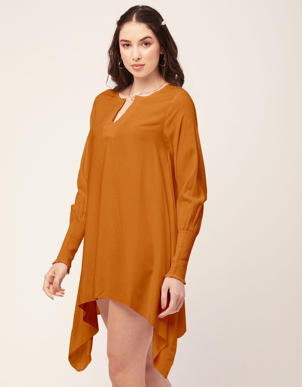 Solid Flared V Neck Dress