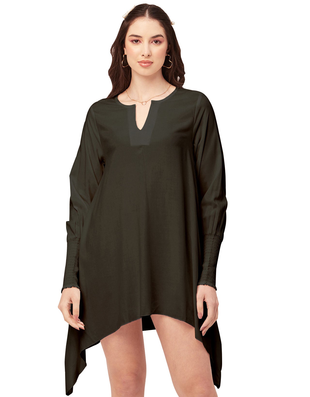 Solid Flared V Neck Dress